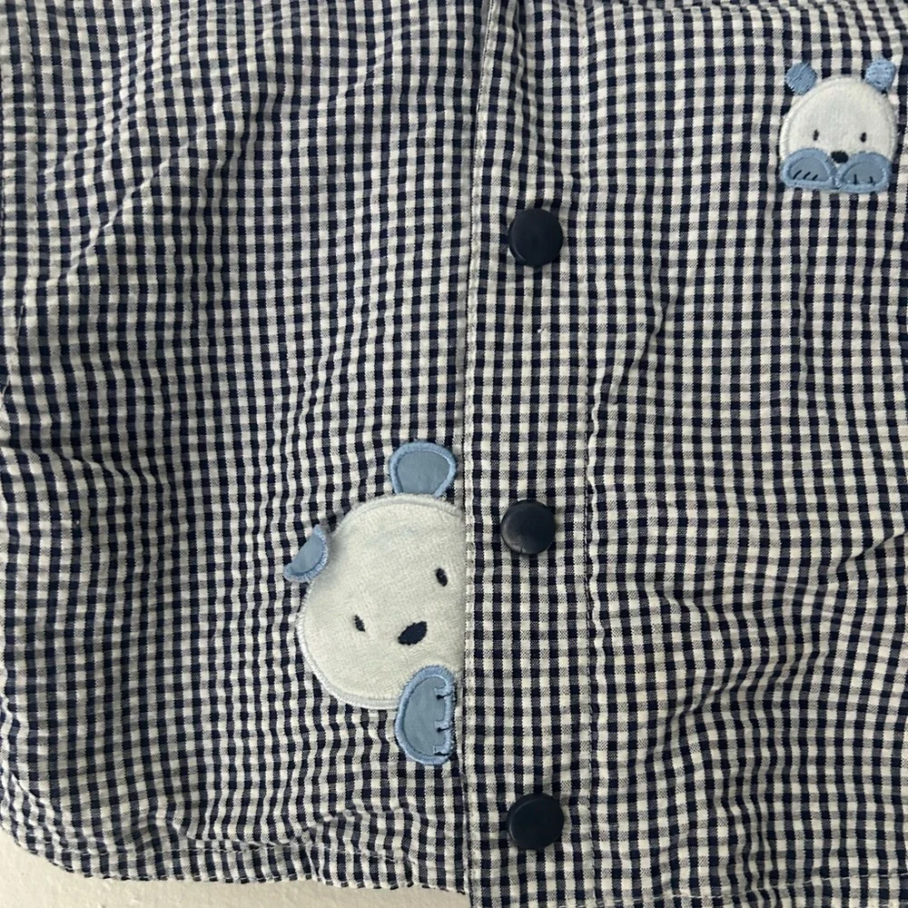 Vintage Carter's Baby 3-6 Months Gingham Hooded Jacket Bear Embroidered